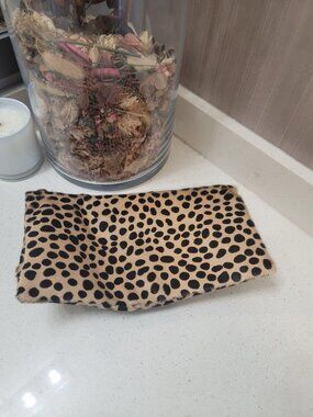 Ceri Hoover  Handcrafted Clutch Foldover Excellent  Condition Tan and Black